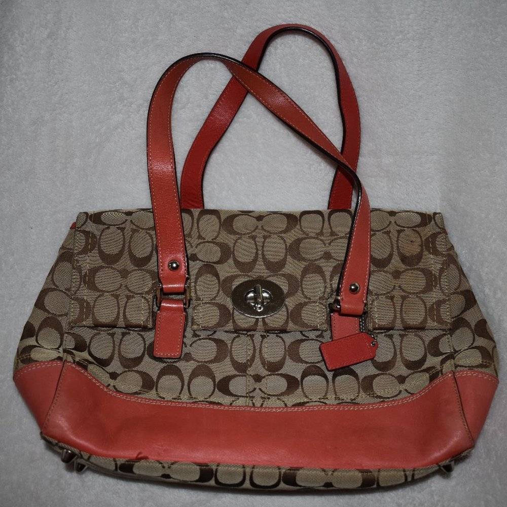 Coach Signature bag! Coral/orange/tan